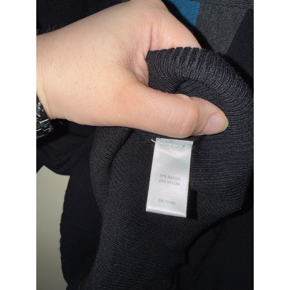 Cable & Gauge Colorblock Knit Top M Black Teal Blue Gray Dolman Sleeve Boat Neck - Picture 5 of 7